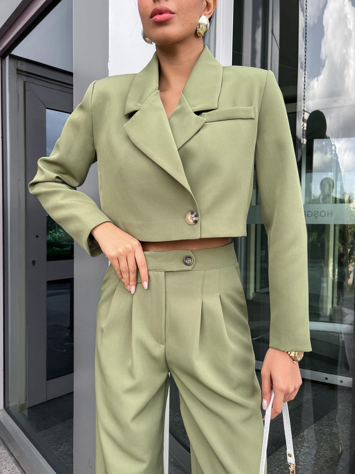 Yağ Yeşili Crop Ceket