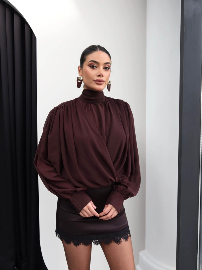 Yaka Bağlamalı Şifon Bluz