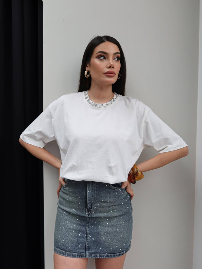 Yaka Taş İşlemeli Tshirt