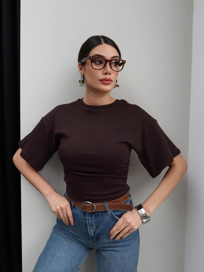 Yan Büzgülü Crop Tshirt