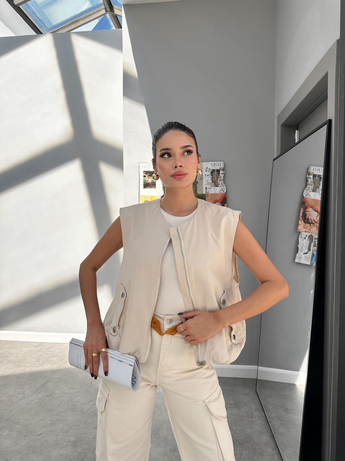 Yandan Cepli Fermuarlı Poplin Yelek