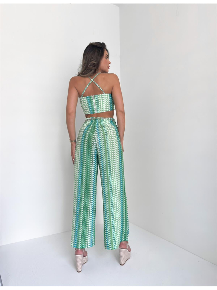 Yeşil Desenli Crop Takım