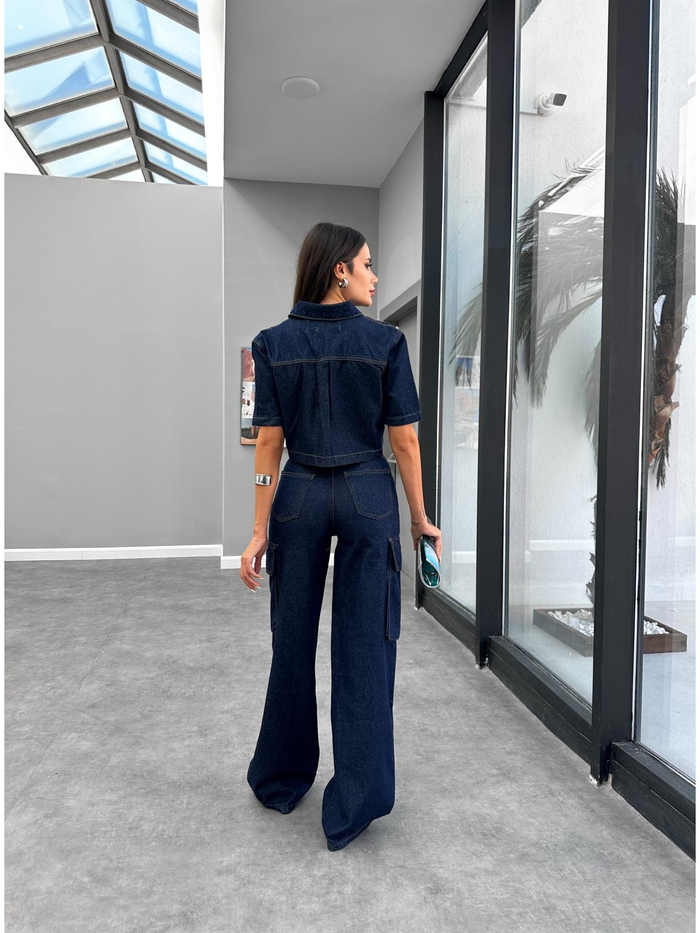 Yıkamalı Kargo Cep Denim Takım