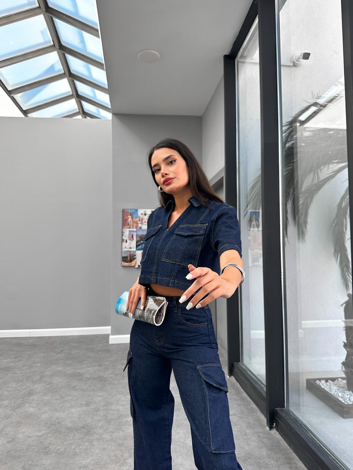 Yıkamalı Kargo Cep Denim Takım