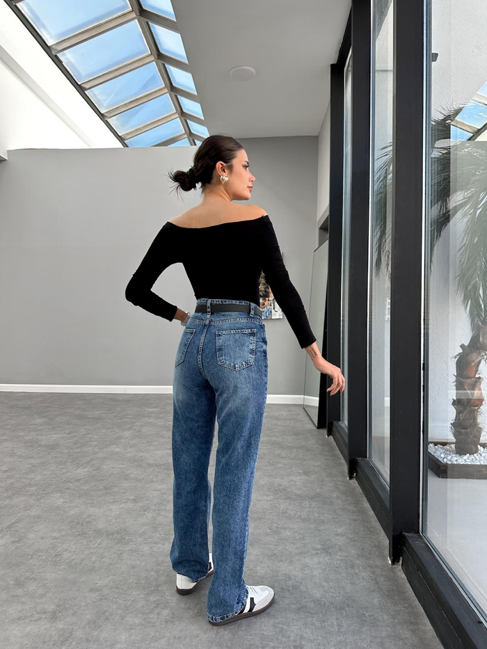Yüksek Bel Boru Paça Blue Jean