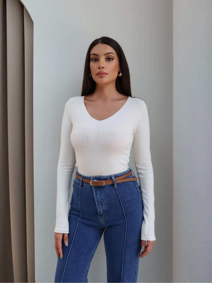 Yüksek Bel Çima Dikişli Kemerli Jean