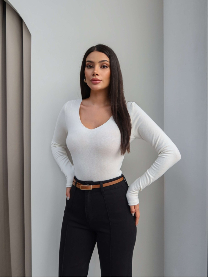 Yüksek Bel Çima Dikişli Kemerli Jean
