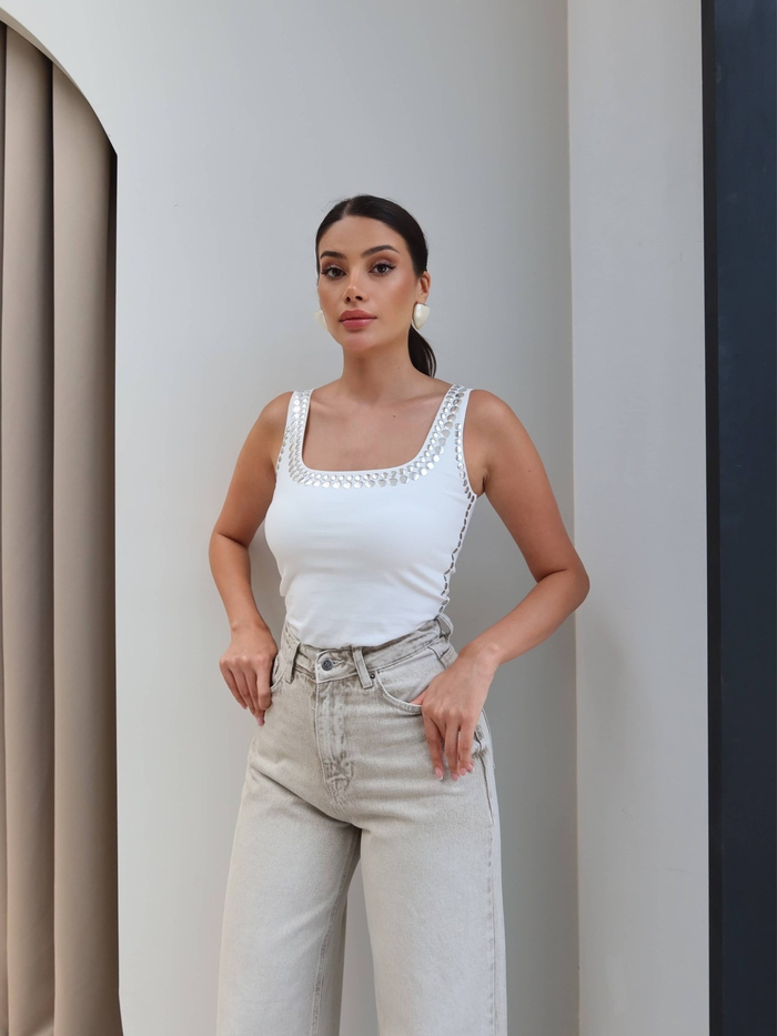 Yüksek Bel Geniş Paça Kesik Jean