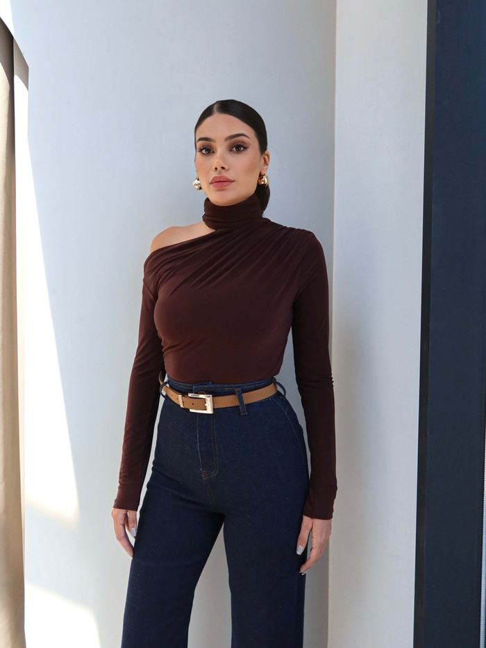 Yüksek Bel Kemerli Wide Leg Jean