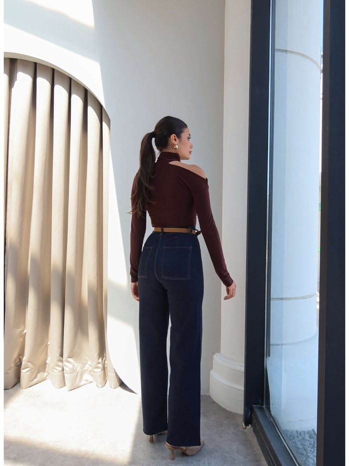 Yüksek Bel Kemerli Wide Leg Jean
