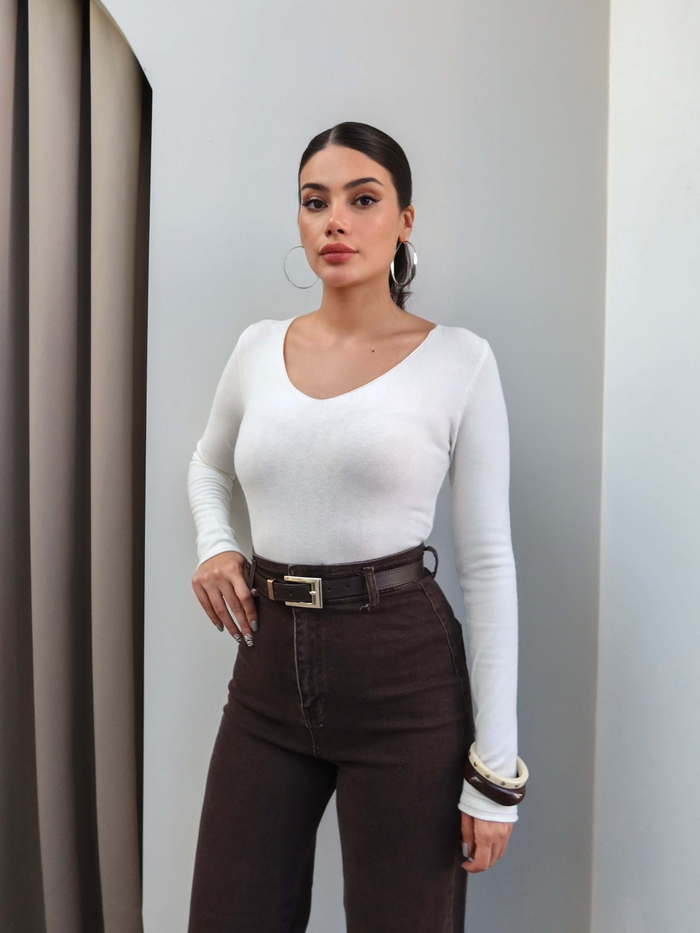 Yüksek Bel Kemerli Wide Leg Jean