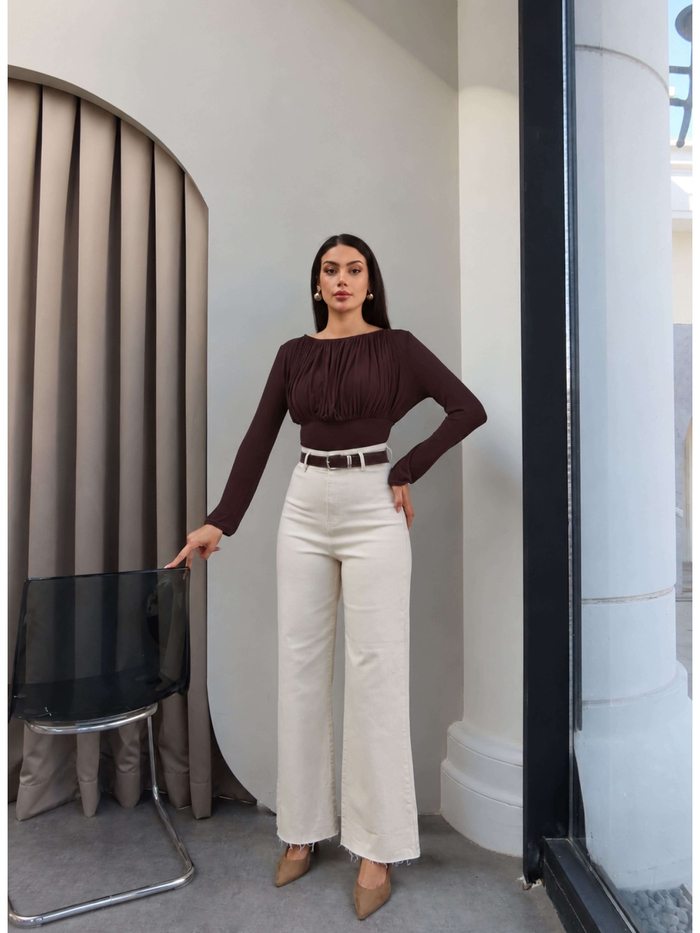 Yüksek Bel Kemerli Wide Leg Jean