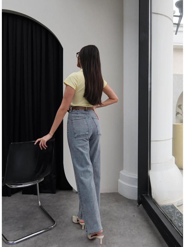 Yüksek Bel Kemerli Wide Leg Jean