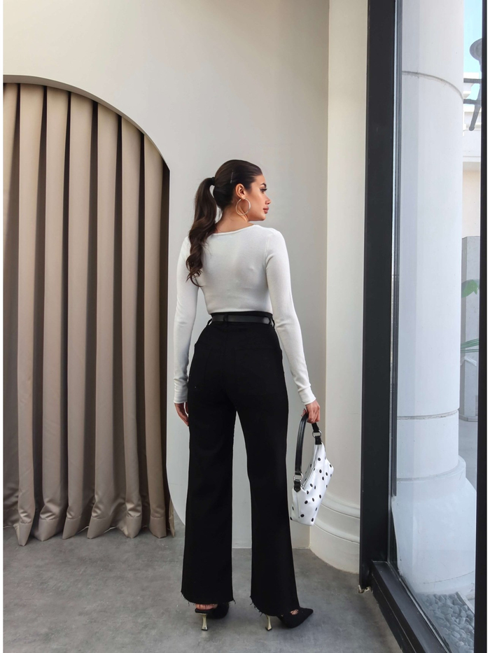 Yüksek Bel Kemerli Wide Leg Jean