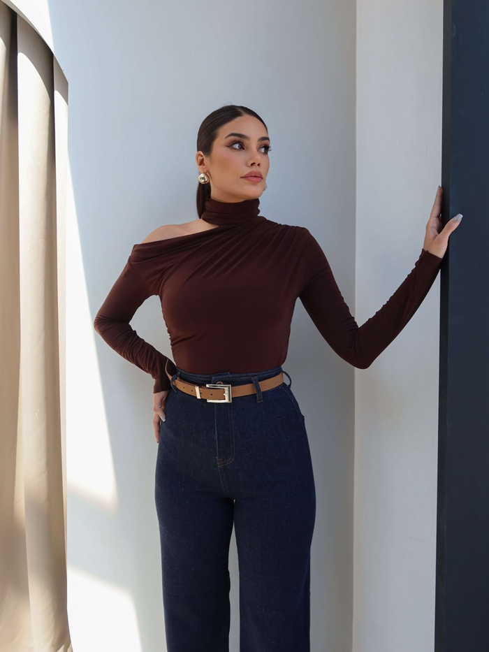 Yüksek Bel Kemerli Wide Leg Jean