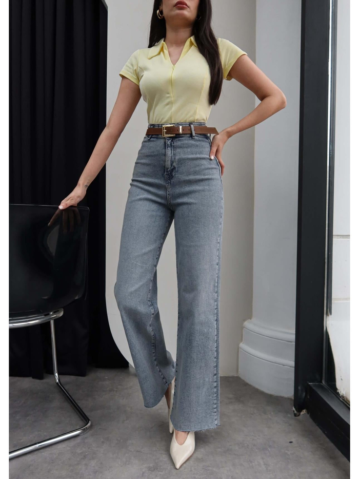 Yüksek Bel Kemerli Wide Leg Jean
