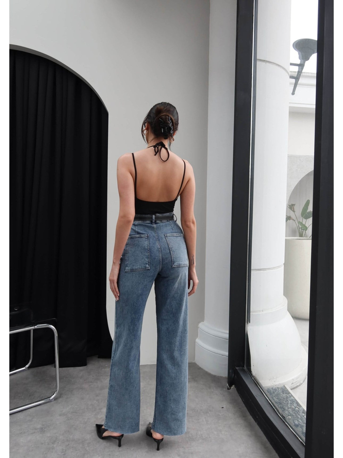 Yüksek Bel Kemerli Wide Leg Jean