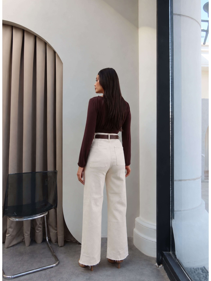 Yüksek Bel Kemerli Wide Leg Jean