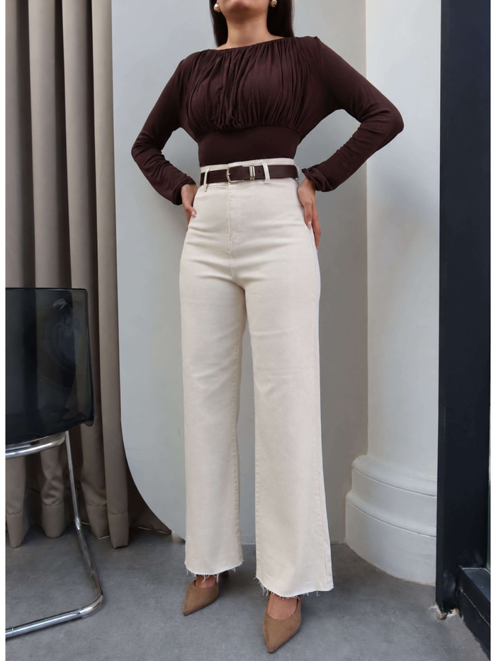 Yüksek Bel Kemerli Wide Leg Jean