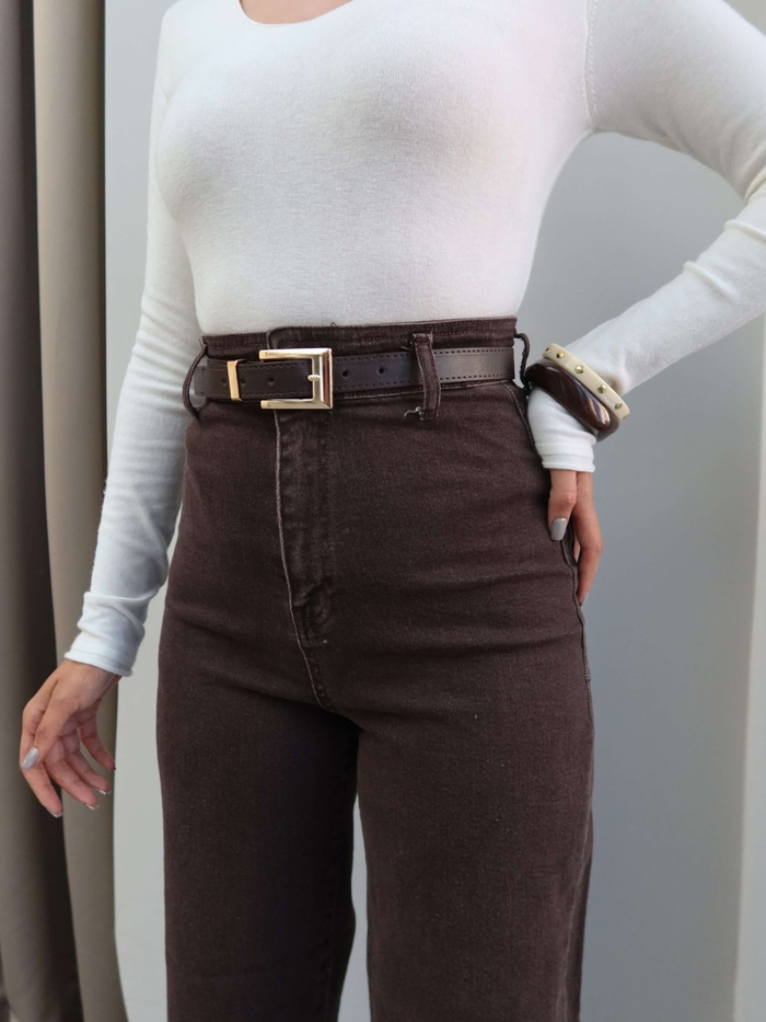 Yüksek Bel Kemerli Wide Leg Jean