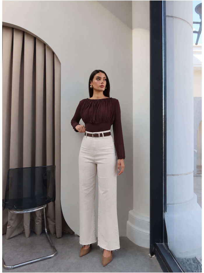 Yüksek Bel Kemerli Wide Leg Jean