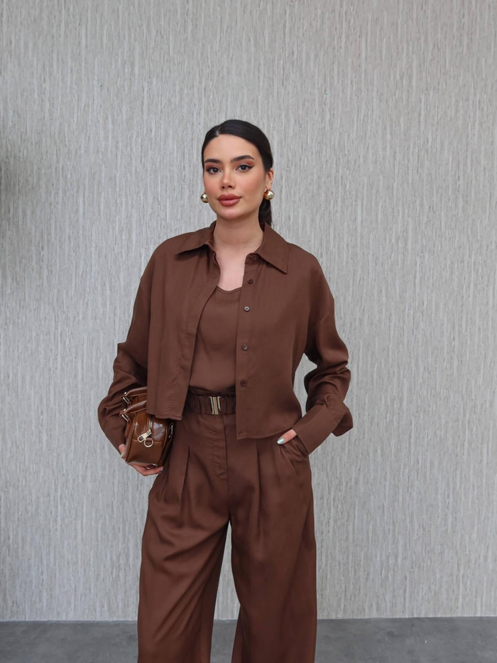Yüksek Bel Pantolon Üçlü Takım