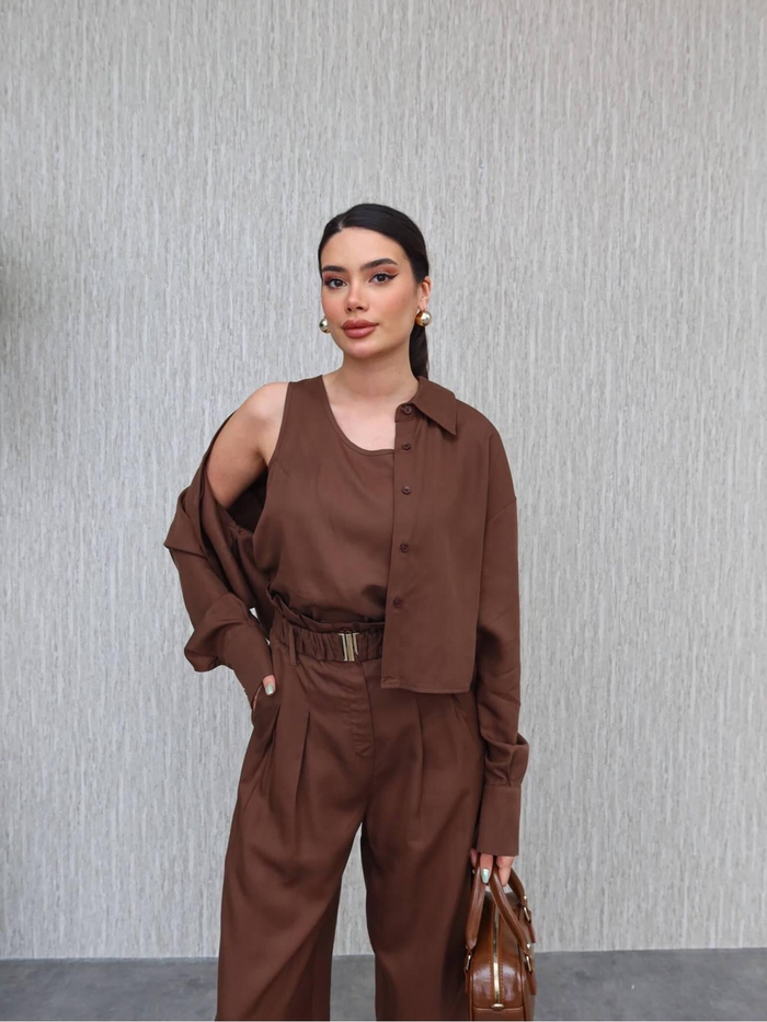 Yüksek Bel Pantolon Üçlü Takım