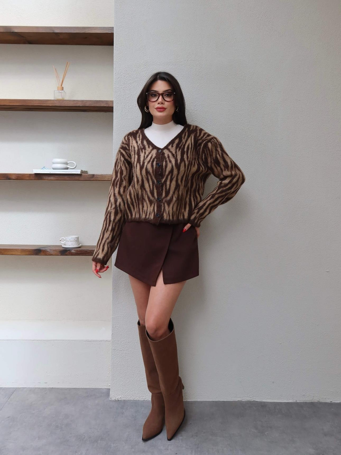 Zebra Desen Düğmeli Hırka