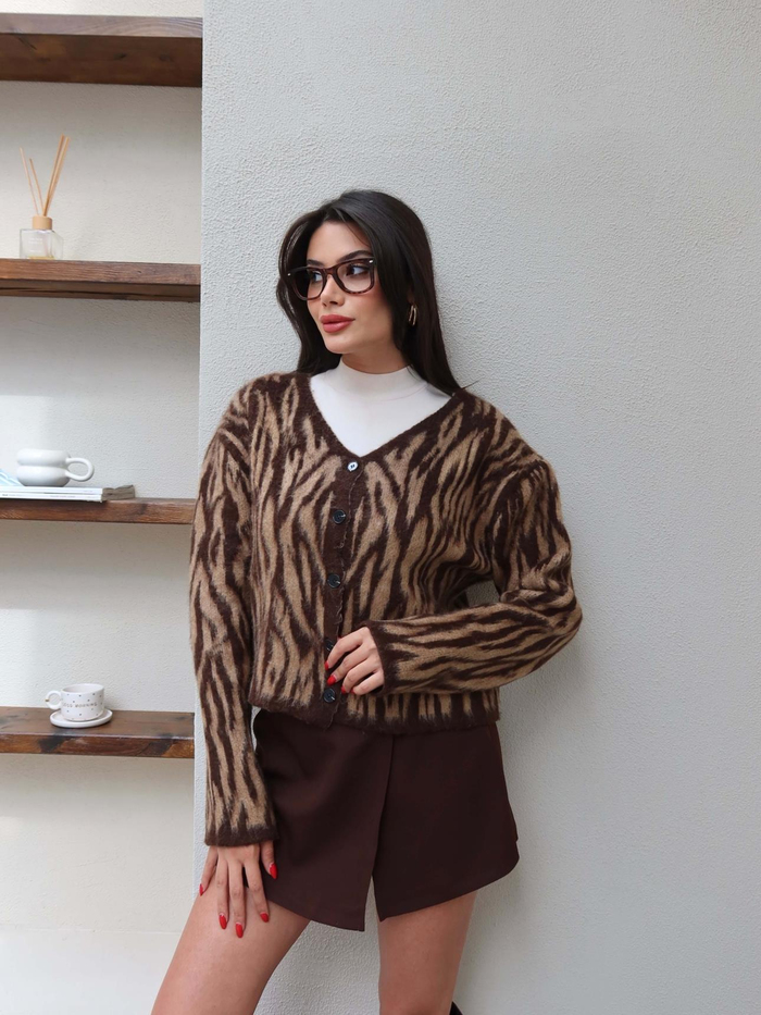 Zebra Desen Düğmeli Hırka