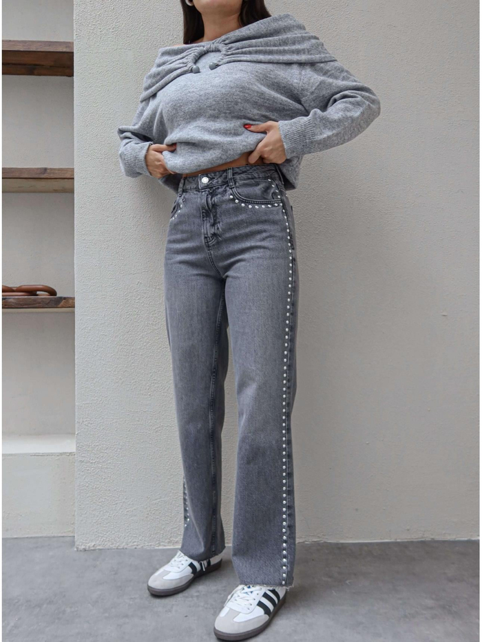 Zımba Detay Paça Kesik Jean