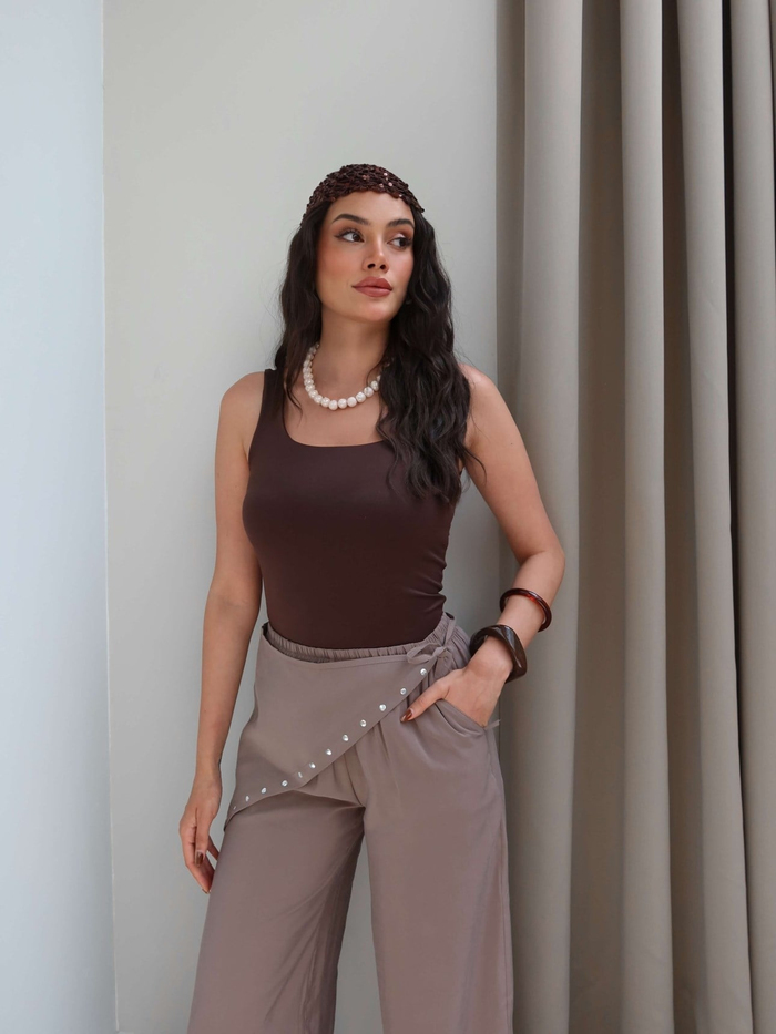 Zımba Fularlı Dökümlü Pantolon