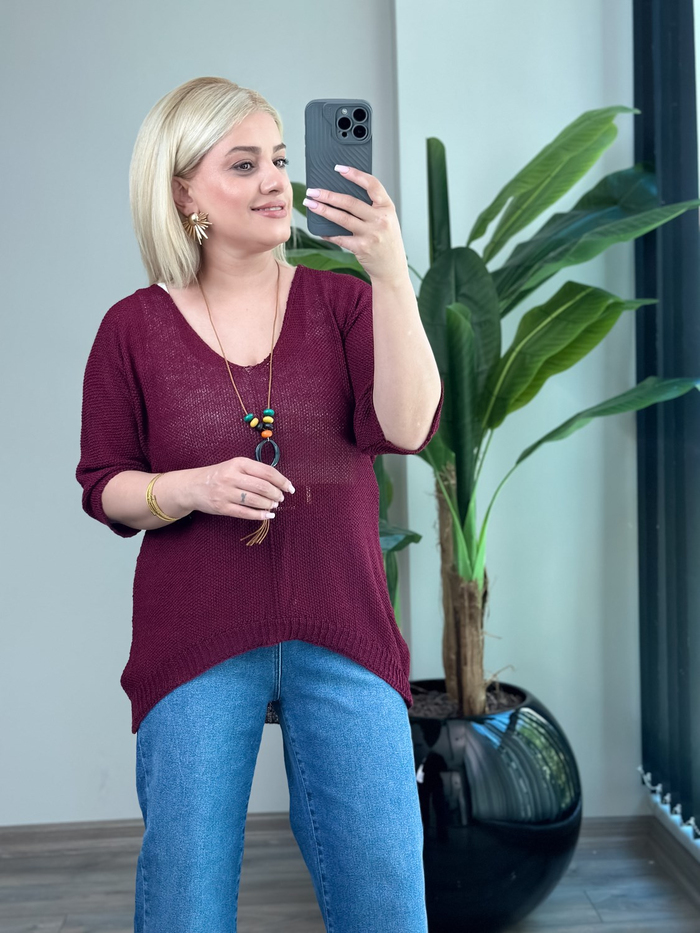 Asimetrik Kesim Triko Bluz BORDO-23MeUST00173