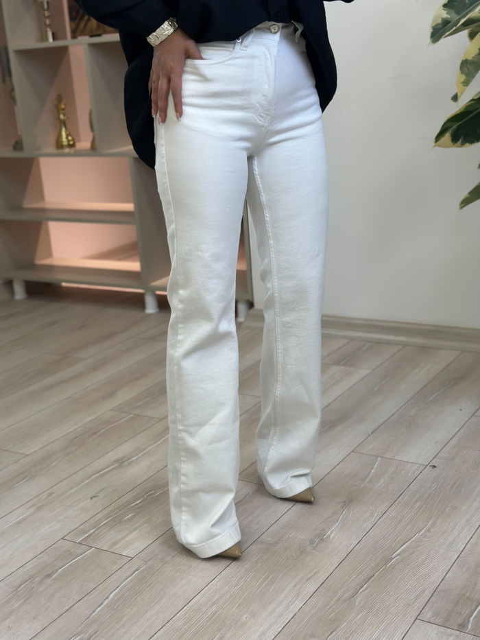 Dikişli  Paça Relax Kot Pantolon BEYAZ-23YALT000079