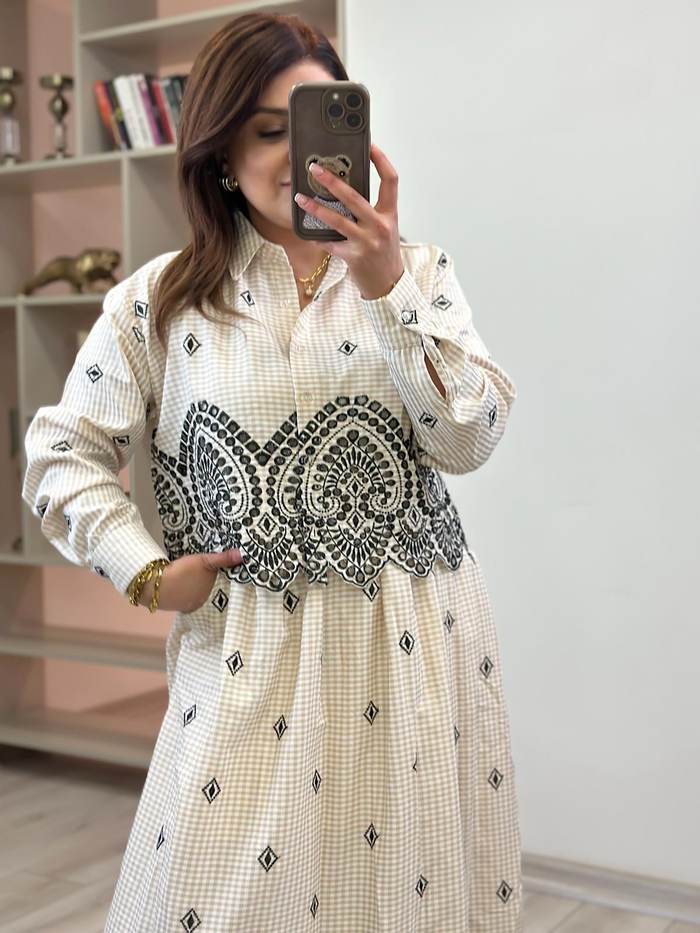 Etnik Desen Nakışlı Gömlek TAŞ-23YUST000163