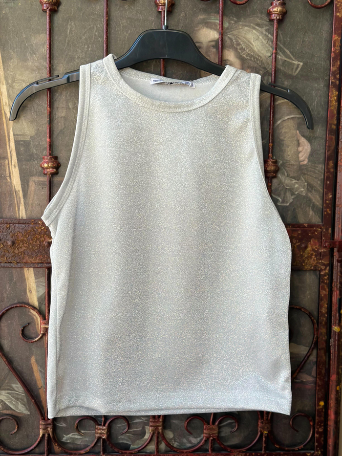 Işıltılı Merserize Crop Top Bluz GÜMÜŞ-23KYeni00013