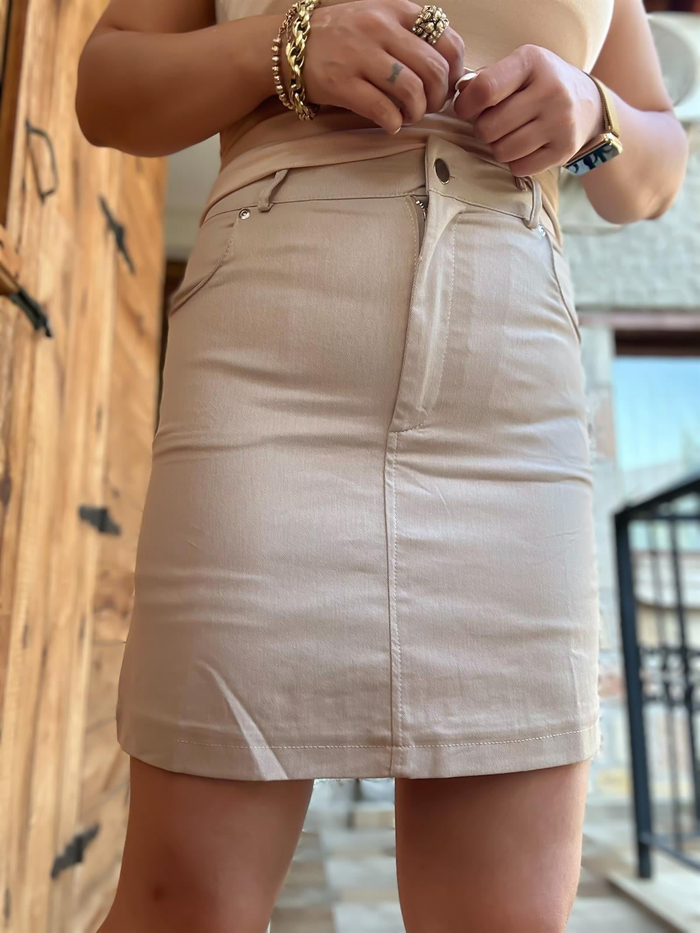 Kısa Cepli Kot Etek KREM-23MeALT00026