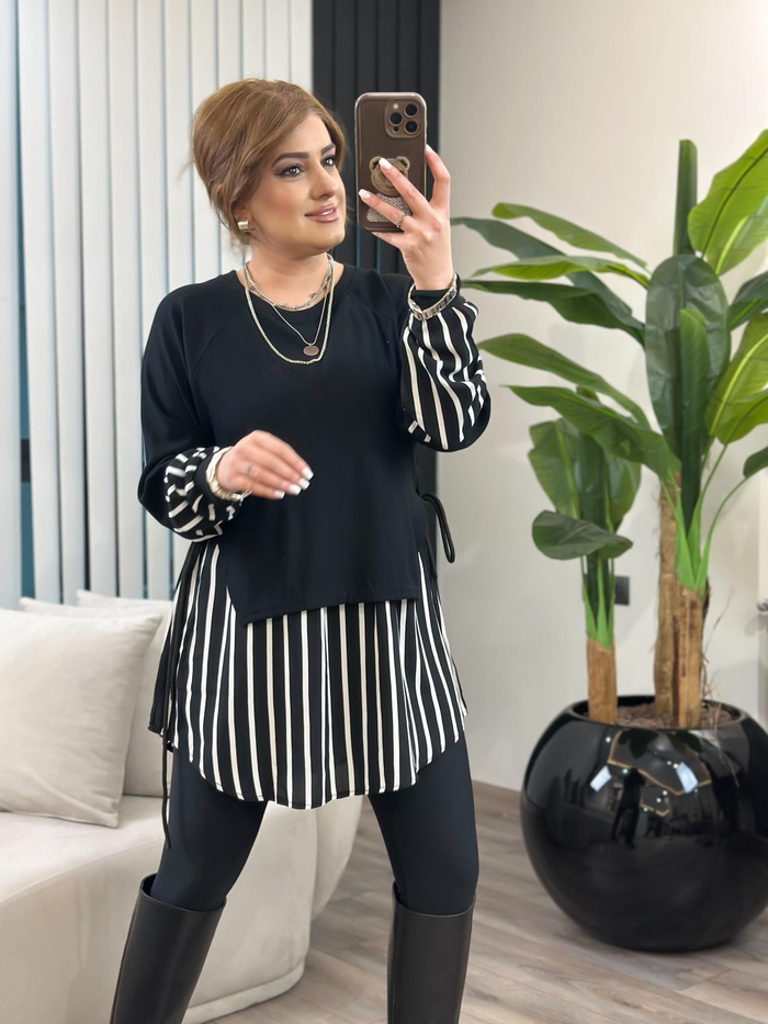 Kol Çizgi Detaylı Tasarım Sweatshirt SİYAH-23YUST000281
