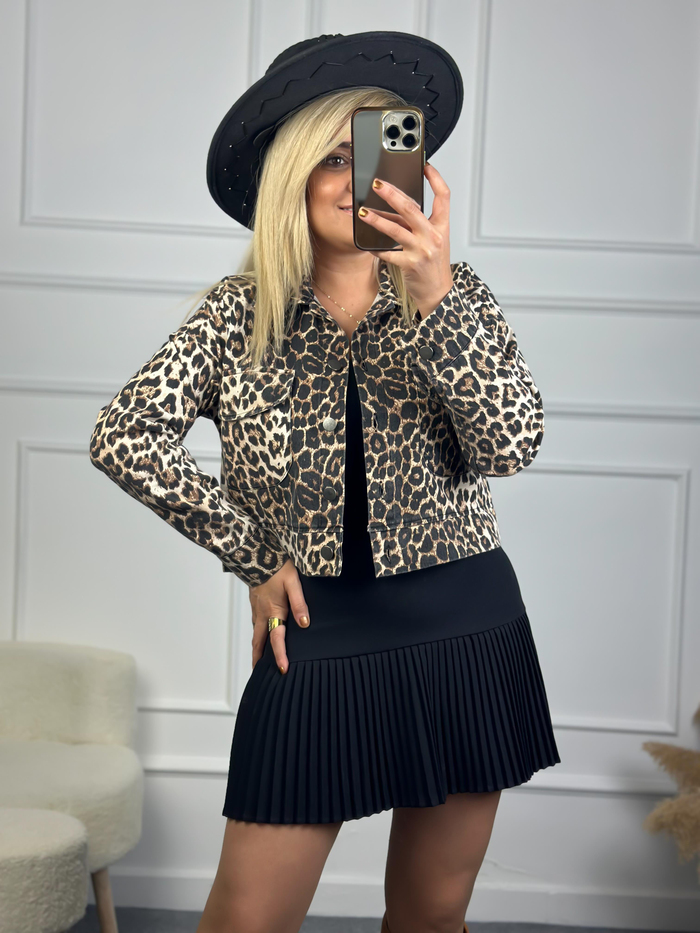 Leopar Gabardin Ceket SİYAH-23KDIS000047