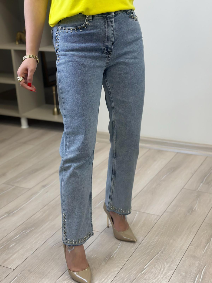 Lüks Kalite Cep  Paça Taş Detay Jean BUZ MAVİ-23YALT000033