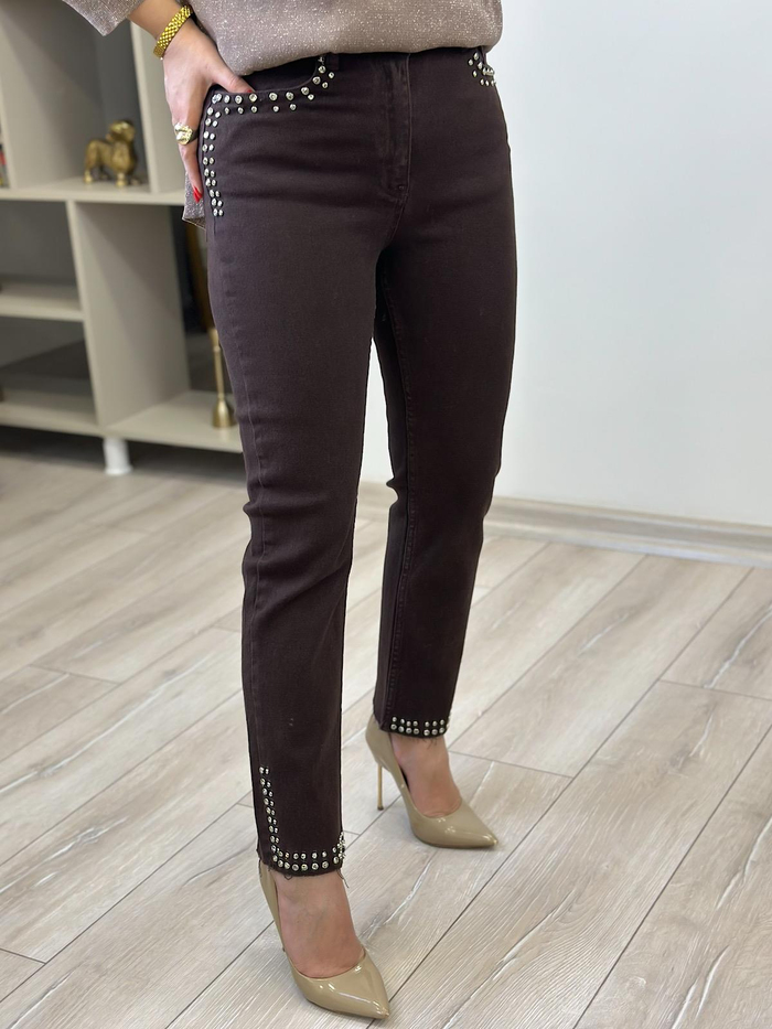 Lüks Kalite Cep  Paça Taş Detay Jean KAHVE-23YALT000033