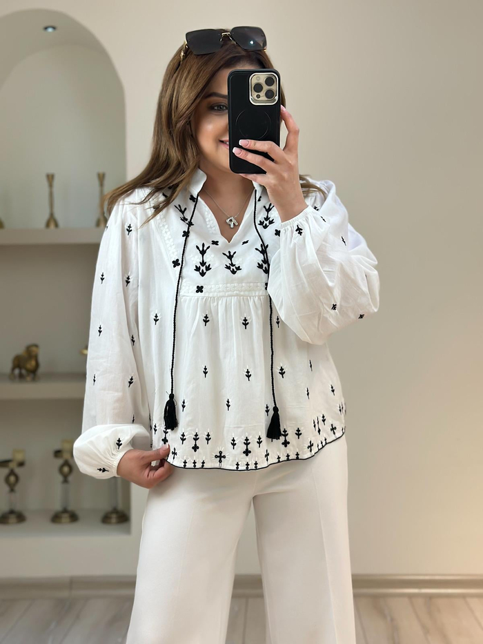 Nakış İşlemeli Venassa Bluz EKRU-23YUST000166