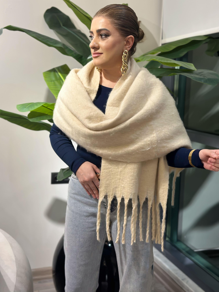 Peluş Yumuşak Dokulu Şal Kaşkol BEJ-23KAKS000006