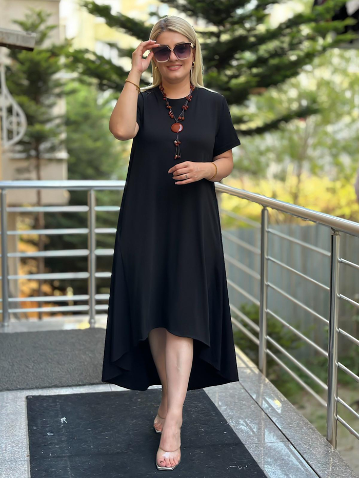Poplin Detaylı Elbise SİYAH-23YELB000109