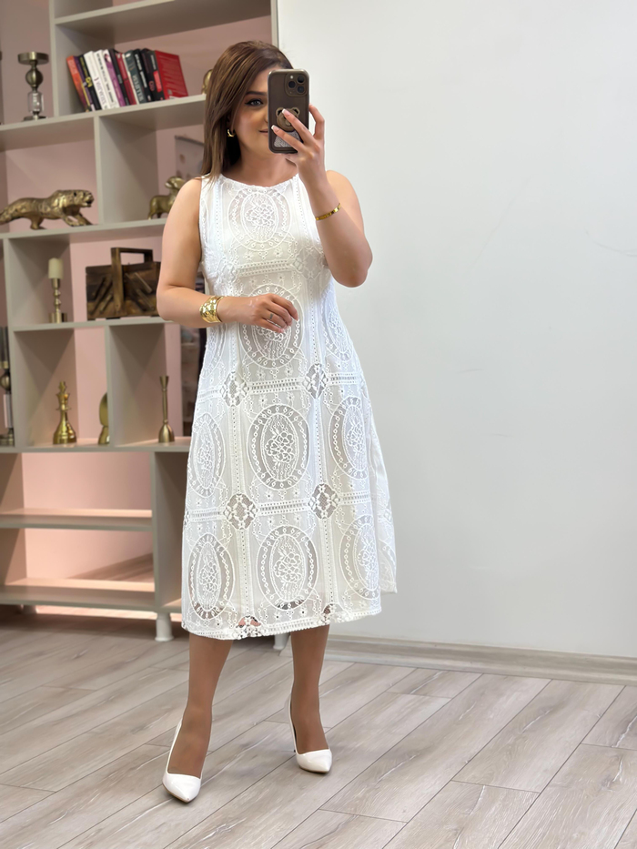 Sıfır Kol Güpürlü Elbise BEYAZ-23YELB000141