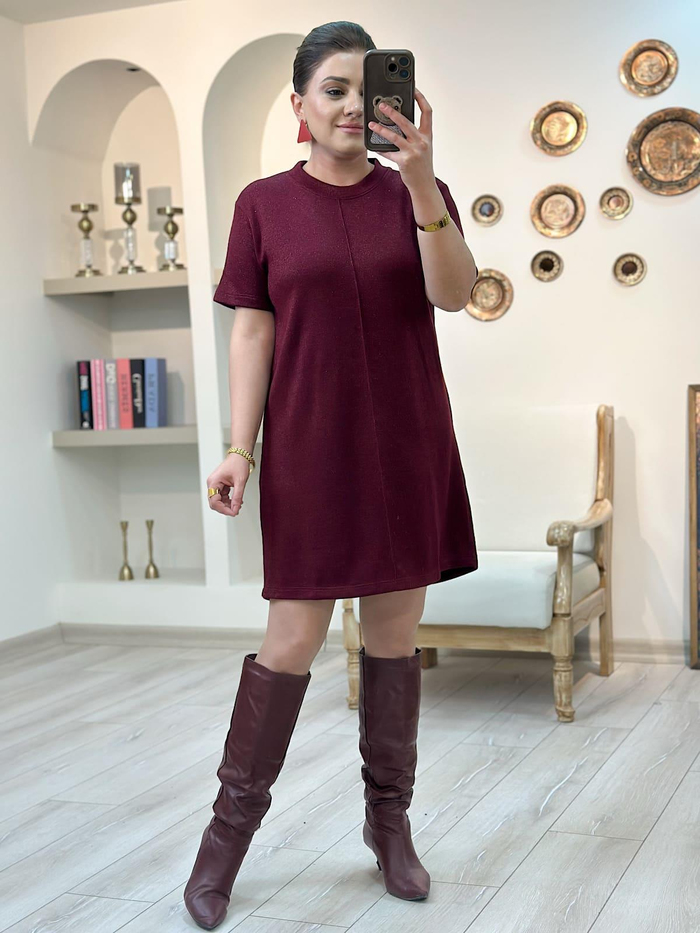 Simli Triko Elbise BORDO-23MeELB00015