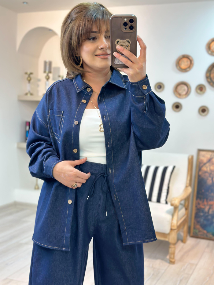Taba Dikişli Denim Gömlek LACİVERT-23MeUST00115