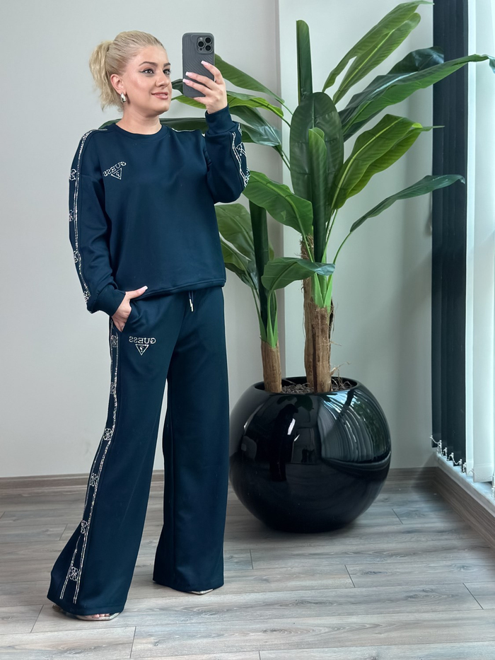 Taş İşleme Şerit Detaylı Spor Takım LACİVERT-23KUST000144