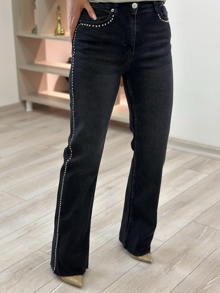 Taşlı Straight Kot Pantolon FÜME-23YALT000073