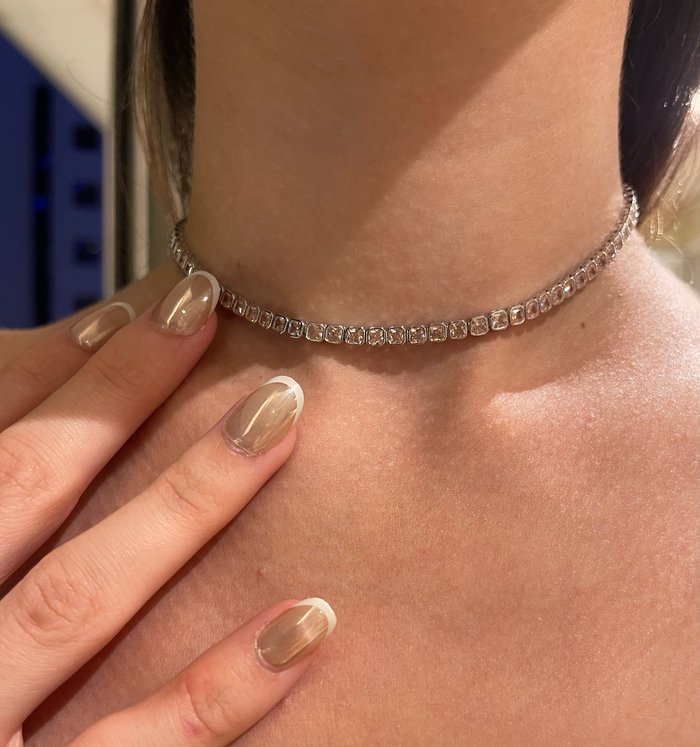925 Ayar Gümüş Pembe Su Yolu Choker Kolye 
