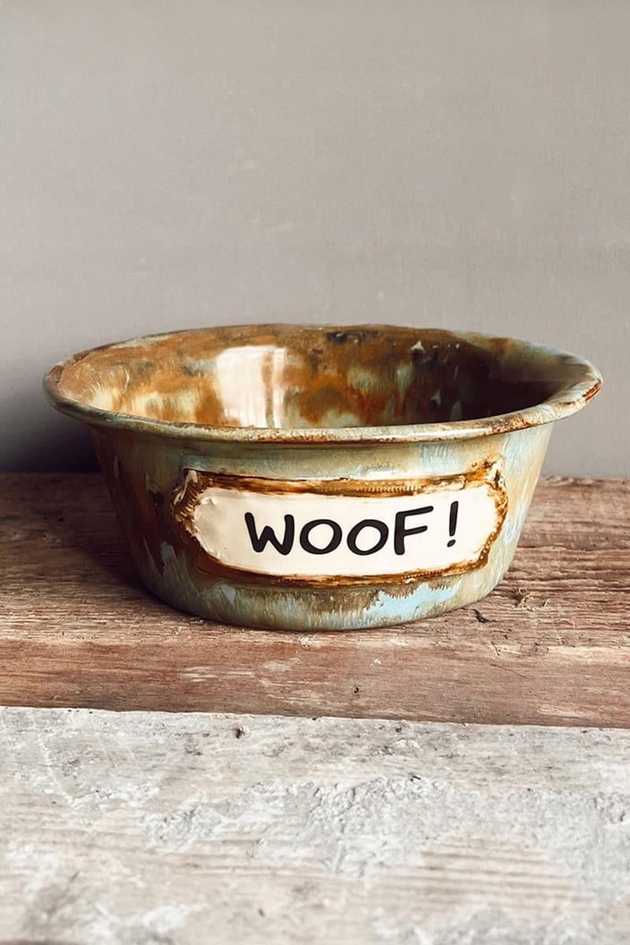 Woof El Yapımı Seramik Köpek Mama Su Kabı 2'Li Takım